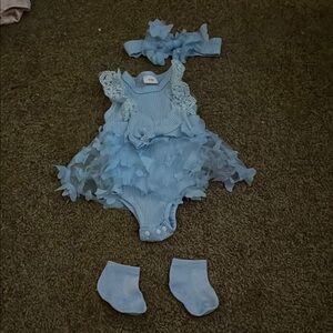 Adorable Blue Baby Outfit with Headband and Socks